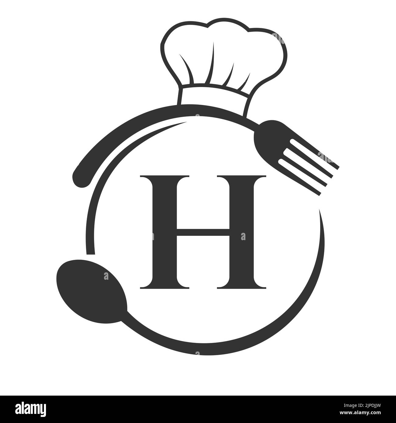 Restaurant Logo on Letter H Concept. Letter H Logo with Chef Hat, Spoon ...