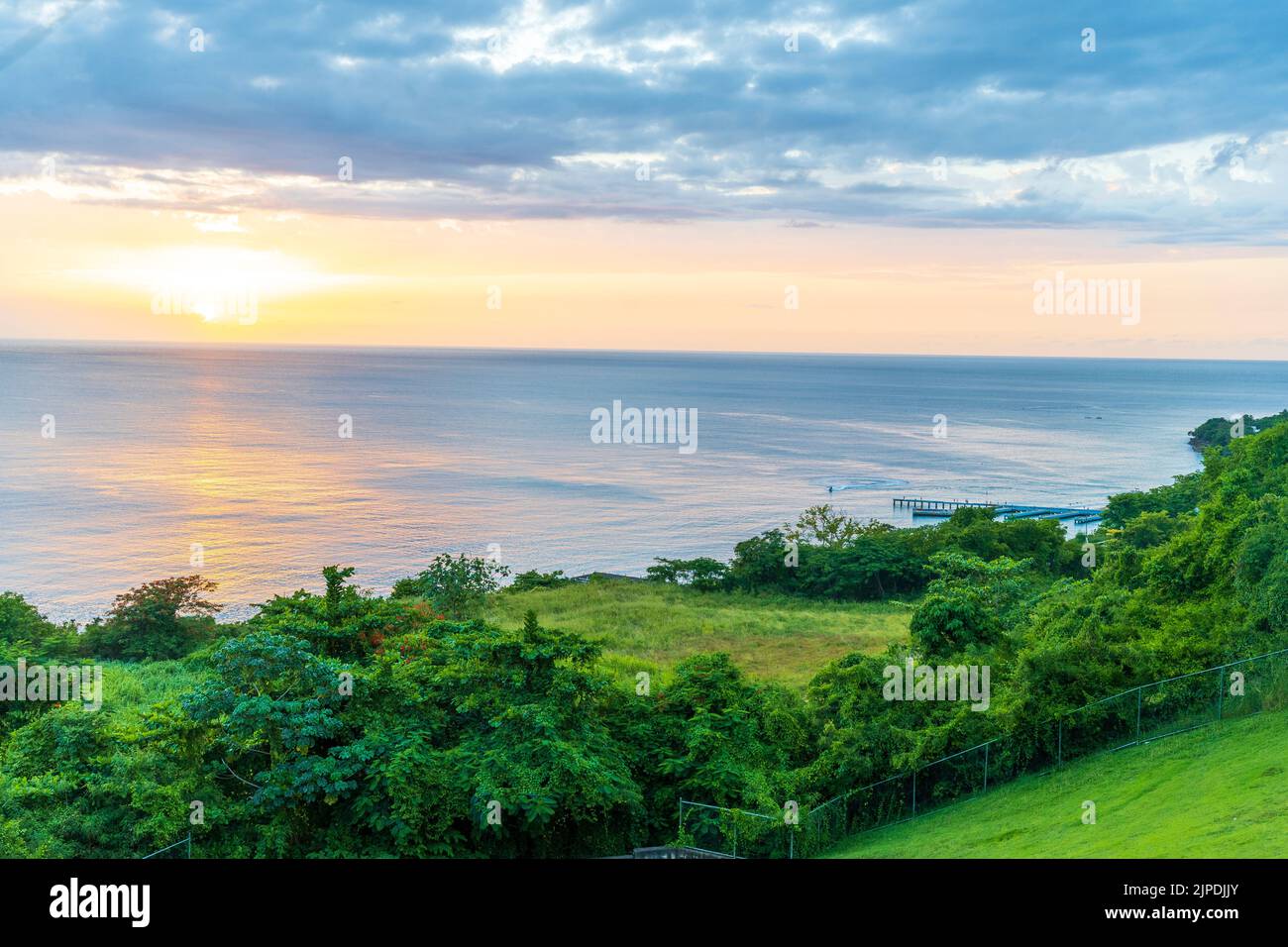 Incredible Sunset Over the Sea of Aguadilla Puerto Rico. Stock Photo