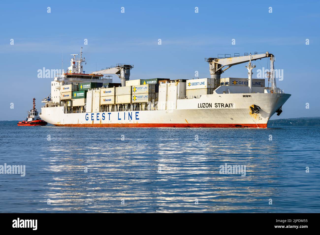 Luzon Strait is a reefer designed to carry refrigerated cargoes in pallets or cages. It is operated by Geest Line, part of the Seatrade Group. Stock Photo
