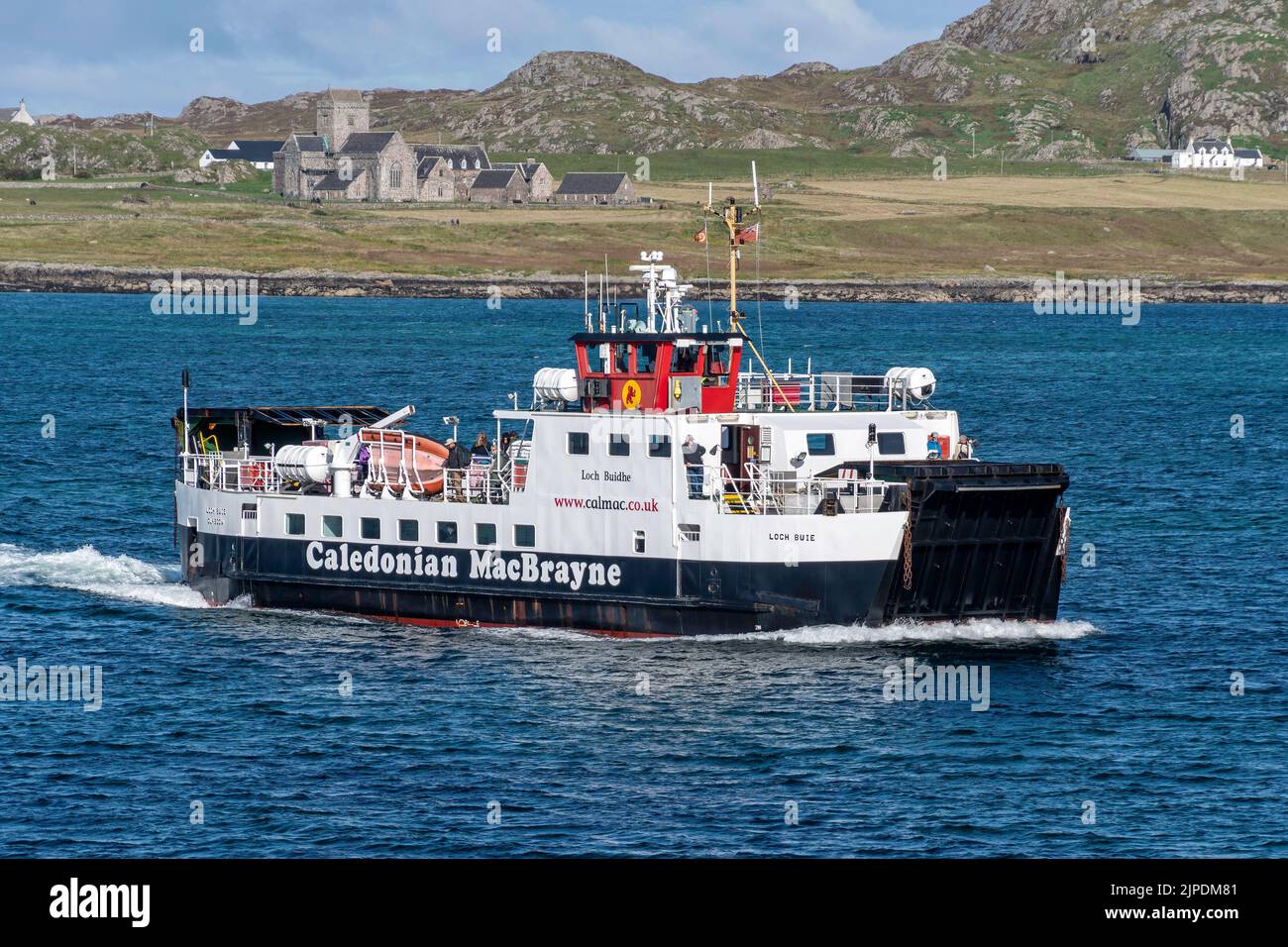 Loch Buie links Fionnphort on the Isle of Mull and the Isle of Iona in Scotland. It is operated by Caledonian MacBrayne (CalMac) - September 2018. Stock Photo