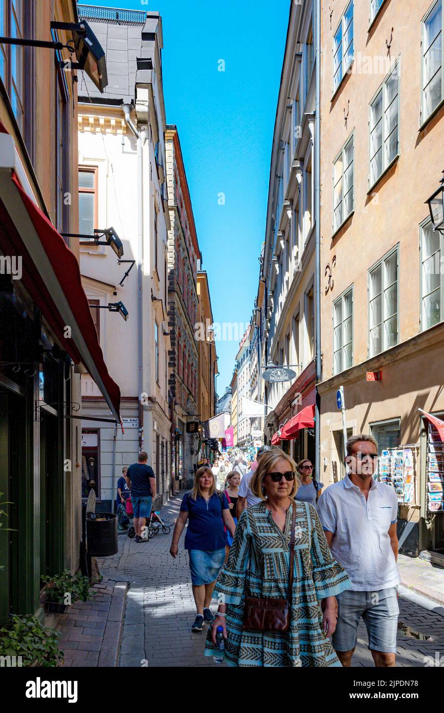 STOCKHOLM, SWEDEN - JULY 31, 2022: Västerlånggattan in the gamla stan area of the city. Stock Photo