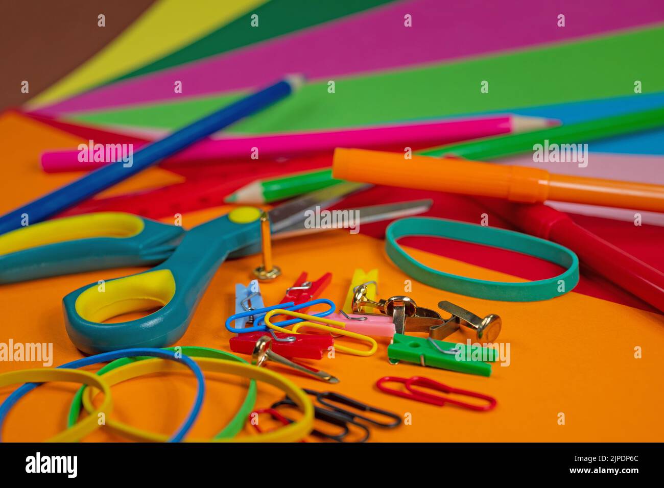 Various craft materials and colored paper Stock Photo Alamy