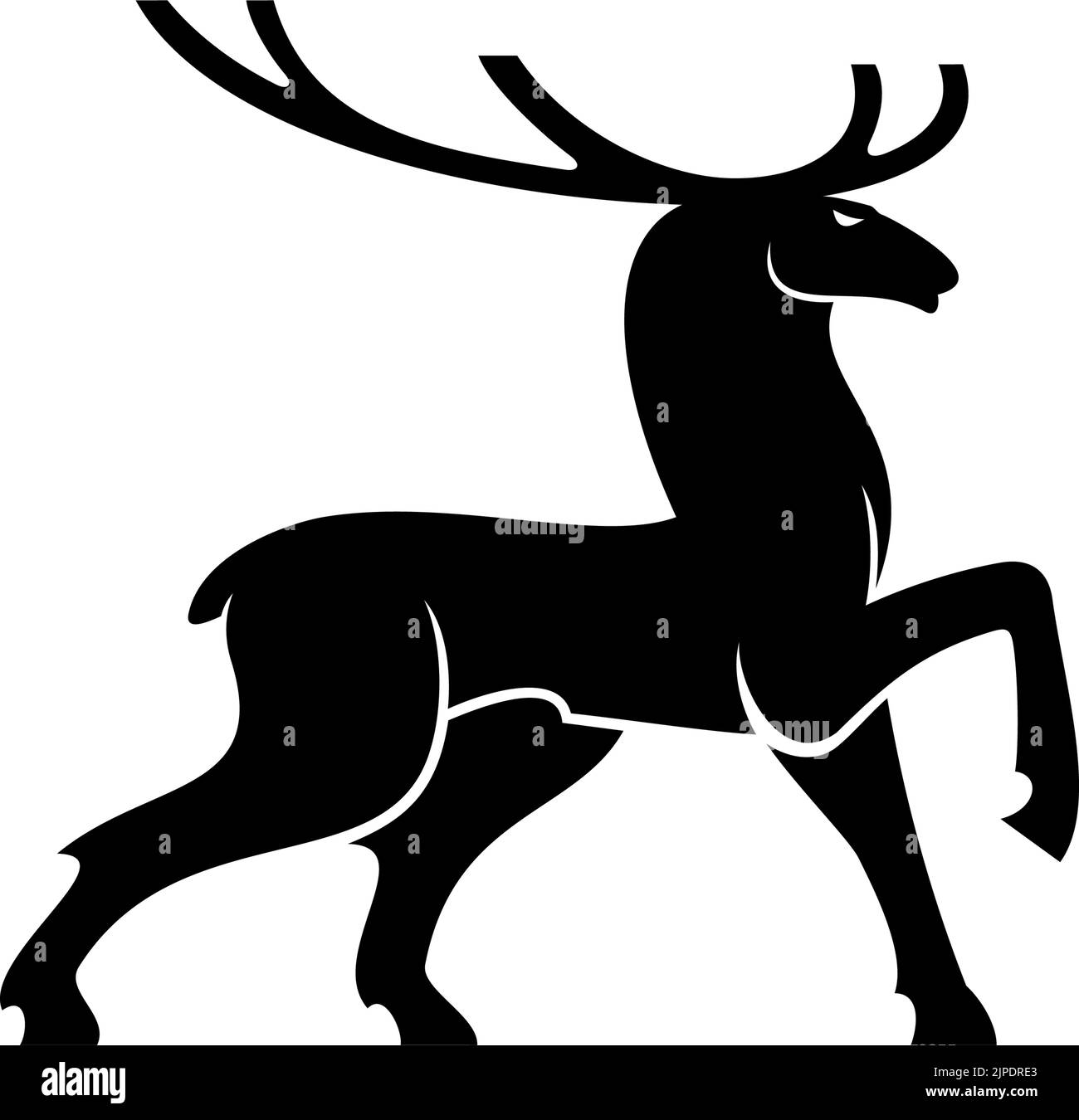 Mature deer stag isolated animal silhouette. Vector elk stag, wildlife reindeer Stock Vector