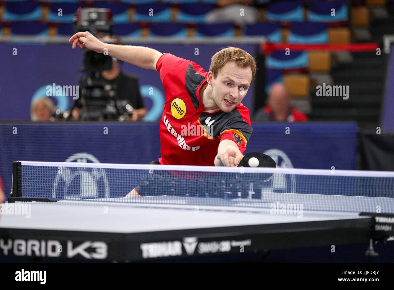 Munich, Germany. 17th Aug, 2022. Table Tennis: European Championship, Men, Doubles, Round of 16. Benedikt Duda and Dang Qiu from Germany will play against Pistej/Karakasevic. 1st round. In the photo Benedikt Duda (GER) Credit: Christian Kolbert/dpa/Alamy Live News Stock Photo