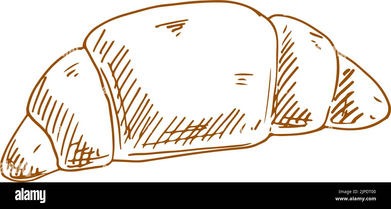 French roll isolated croissant monochrome sketch. Vector crescent bun ...