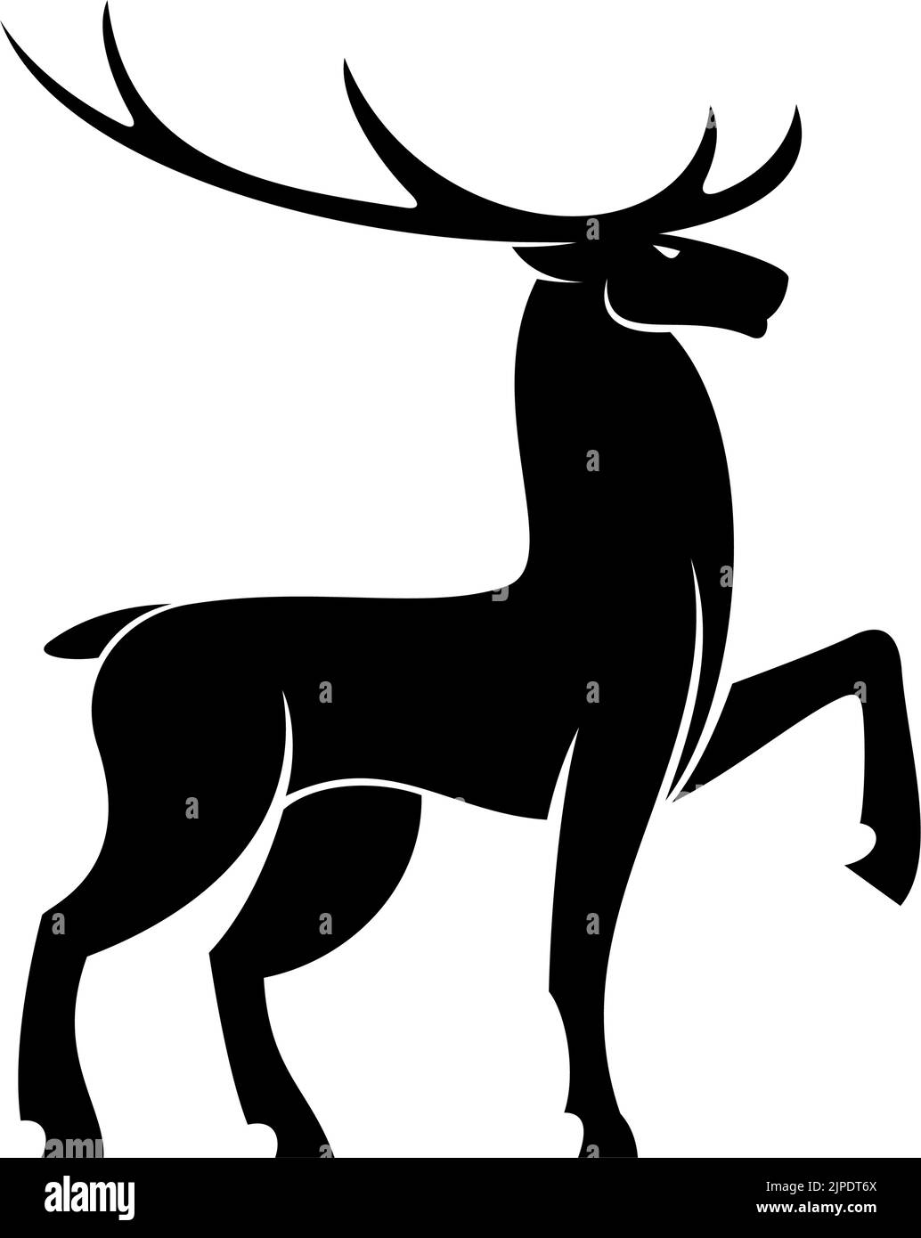 Mature deer stag isolated animal silhouette. Vector elk stag, wildlife reindeer Stock Vector