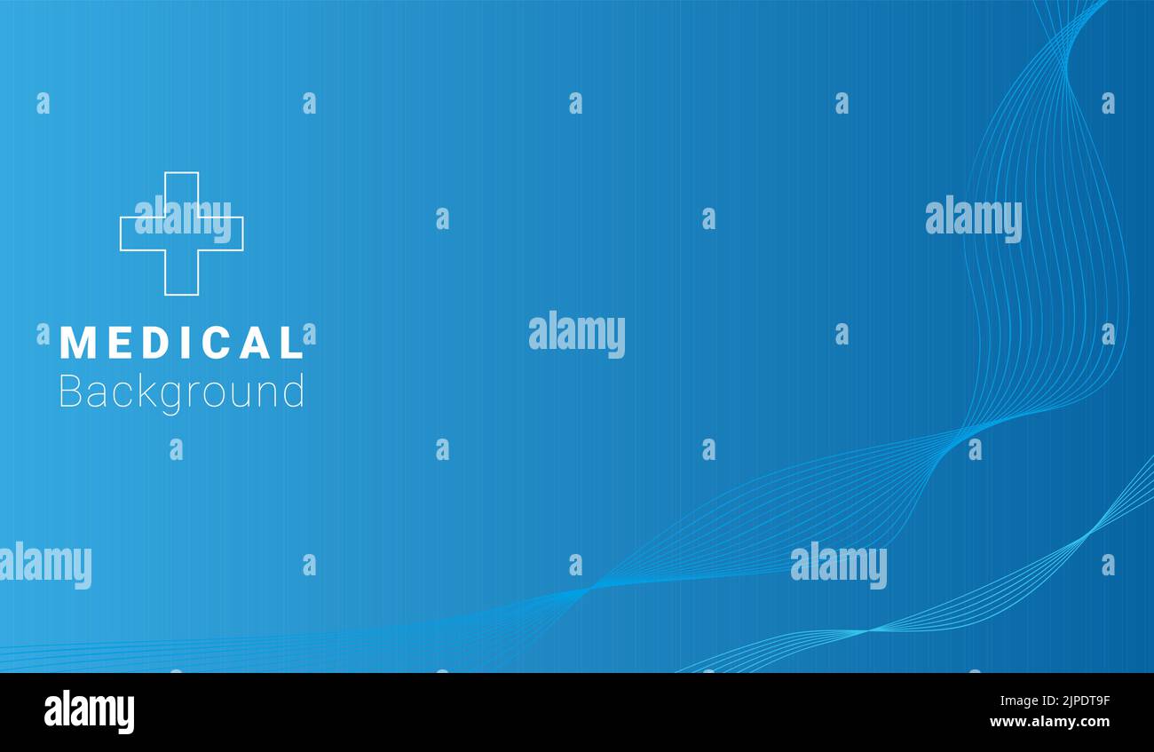 medical background inscription on a blue abstract background with waves ...