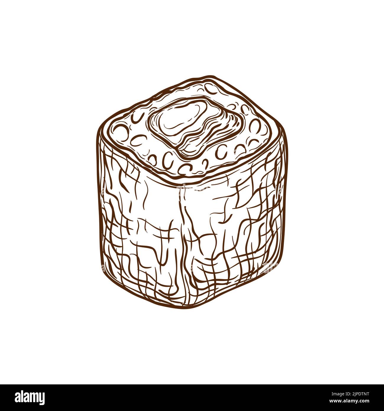 Sushi roll, Japanese food sketch, uramaki menu with rice, seafood and