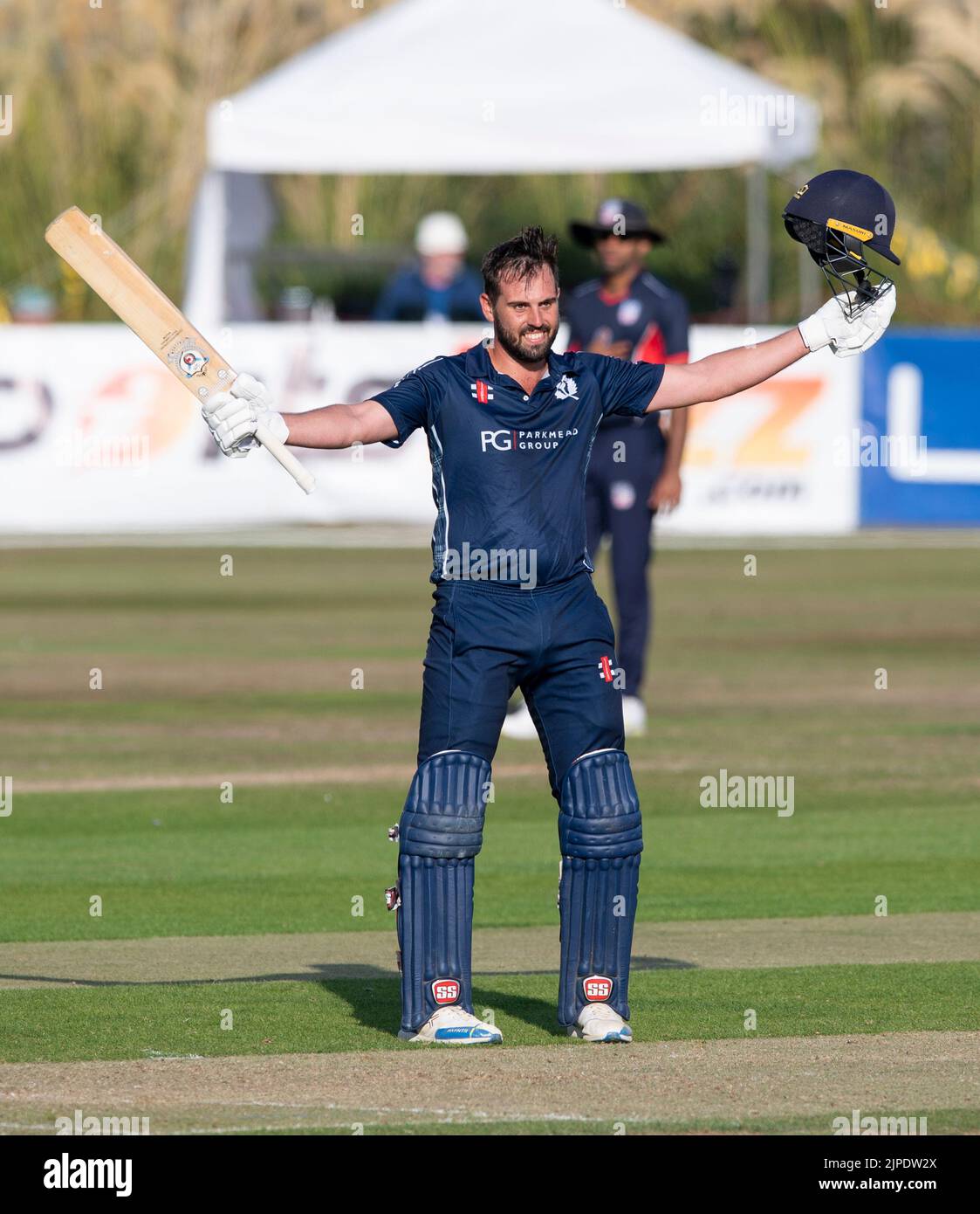 ICC Men's Cricket World Cup League 2 13/08/2022. Scotland take on the United States of America in the ICC Men's Cricket World Cup League 2 at Mannofie Stock Photo