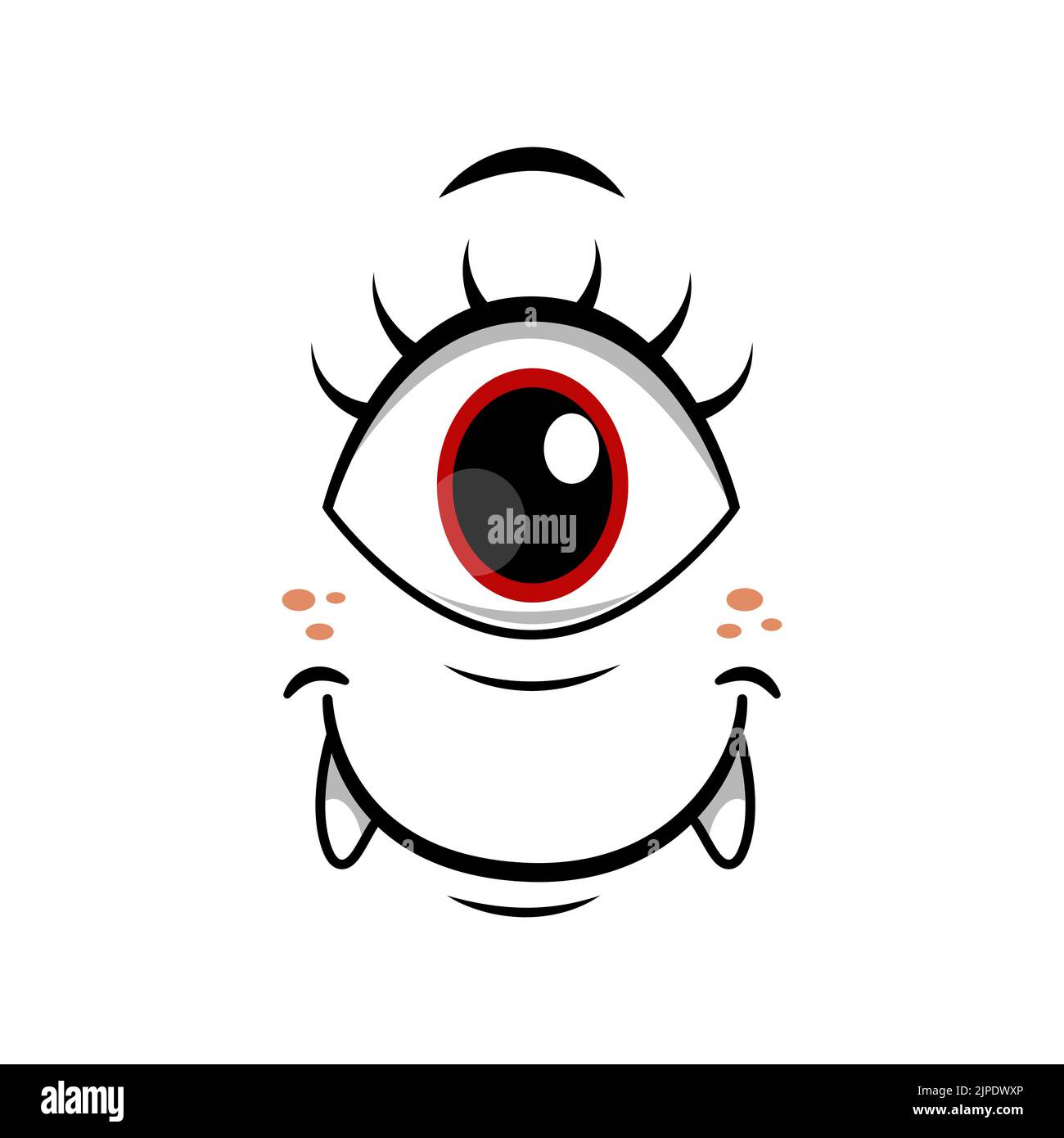 Monster face cartoon vector icon, one eyed creepy smiling creature with toothy mouth. Halloween ghost emotion, alien or spooky emoji isolated on white background Stock Vector