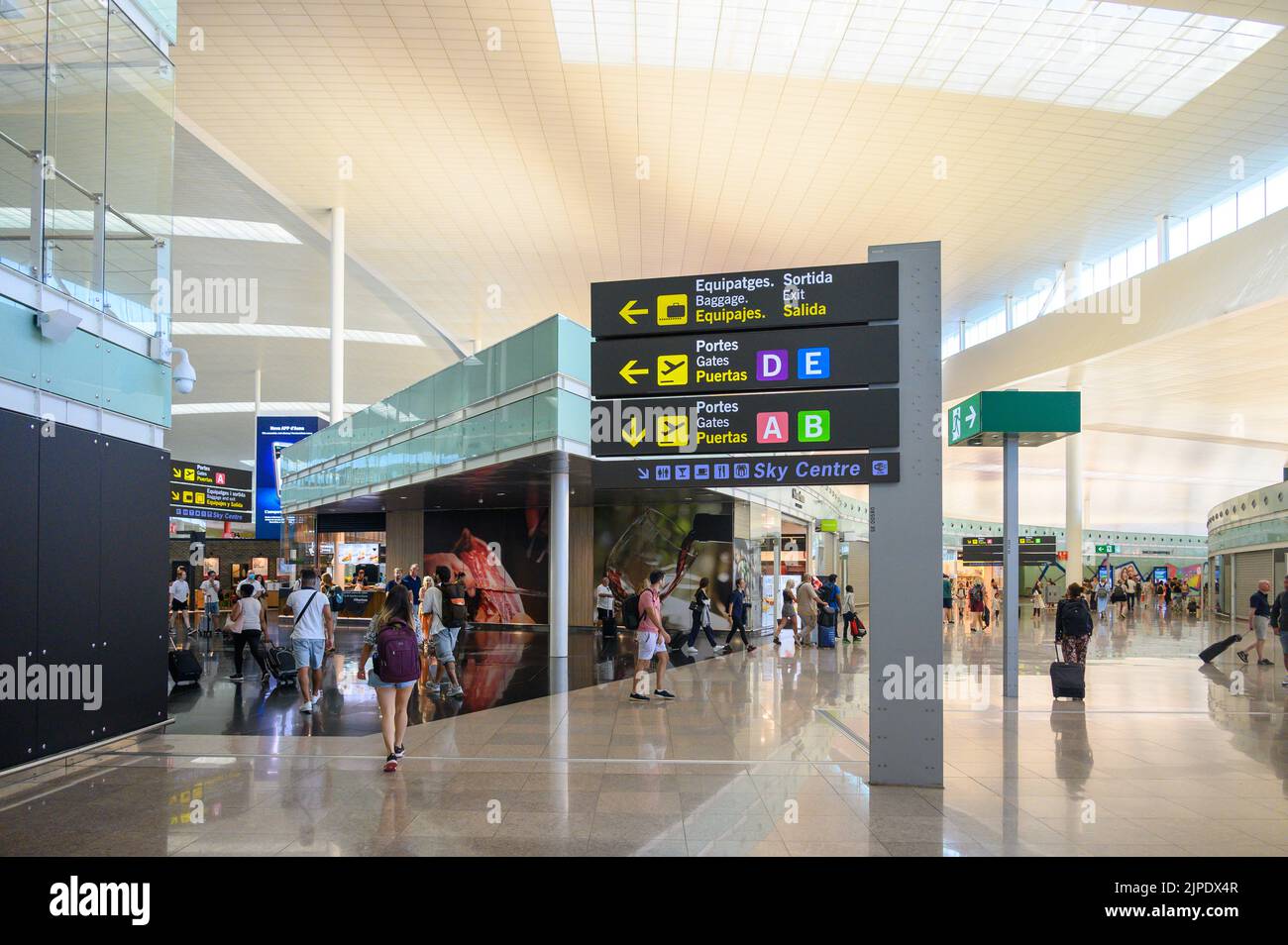 Interior architecture of the Josep Tarradellas Barcelona–El Prat Airport which is also known as Barcelona Airport Stock Photo