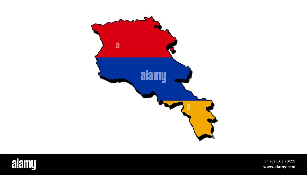 Silhouette of the map of Armenia with its flag Stock Photo