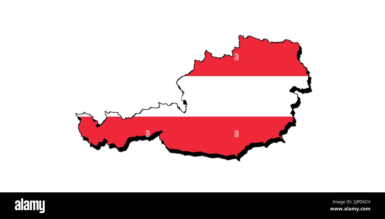 Silhouette of the map of Austria with its flag Stock Photo