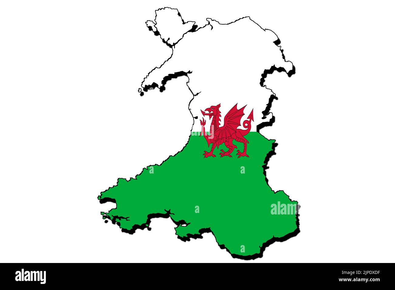 Silhouette of the map of Wales with its flag Stock Photo