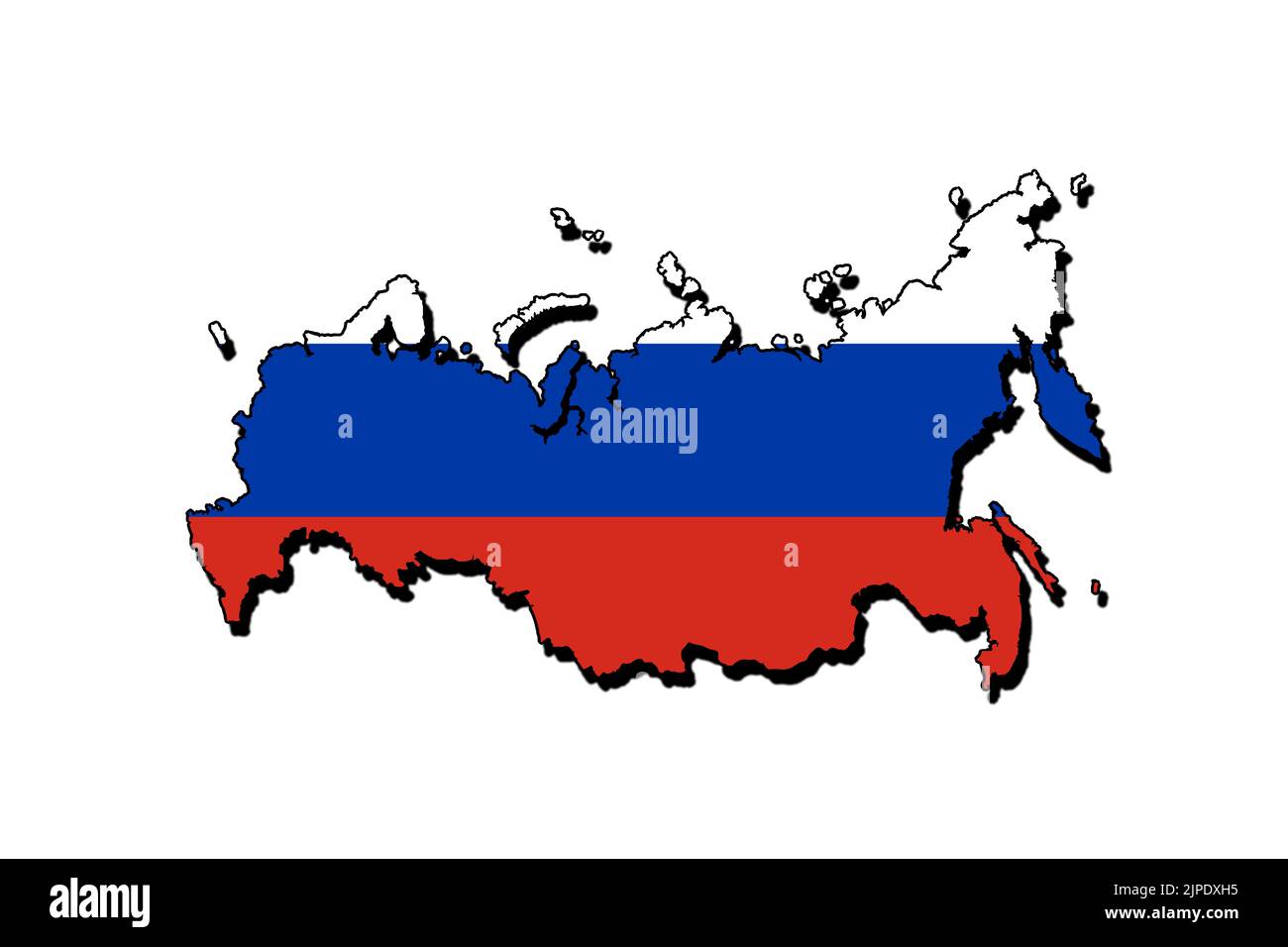 Silhouette of the map of Russia with its flag Stock Photo