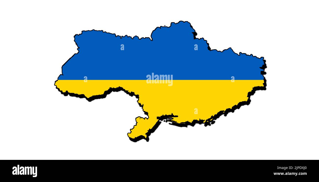 Silhouette of the map of Ukraine with its flag Stock Photo
