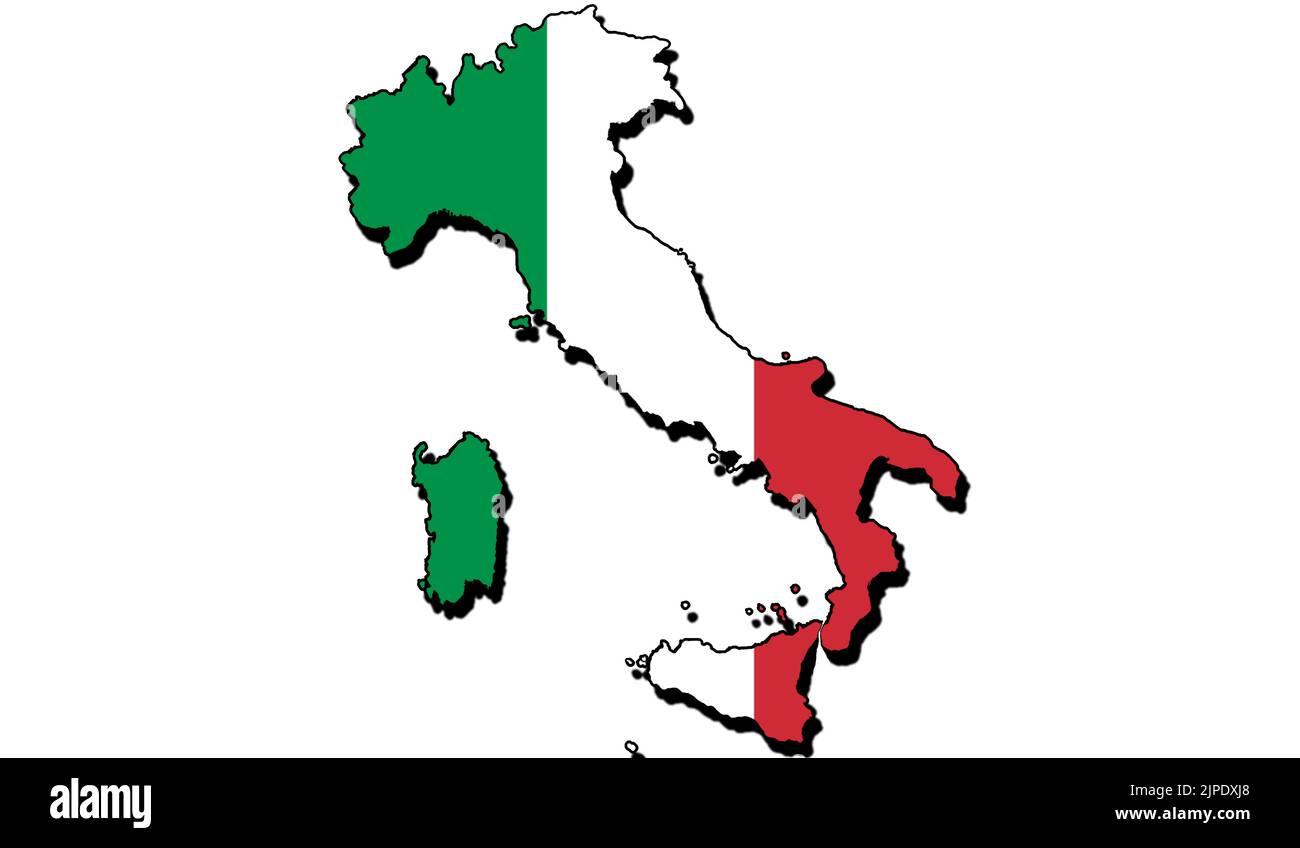 Silhouette of the map of Italy with its flag Stock Photo