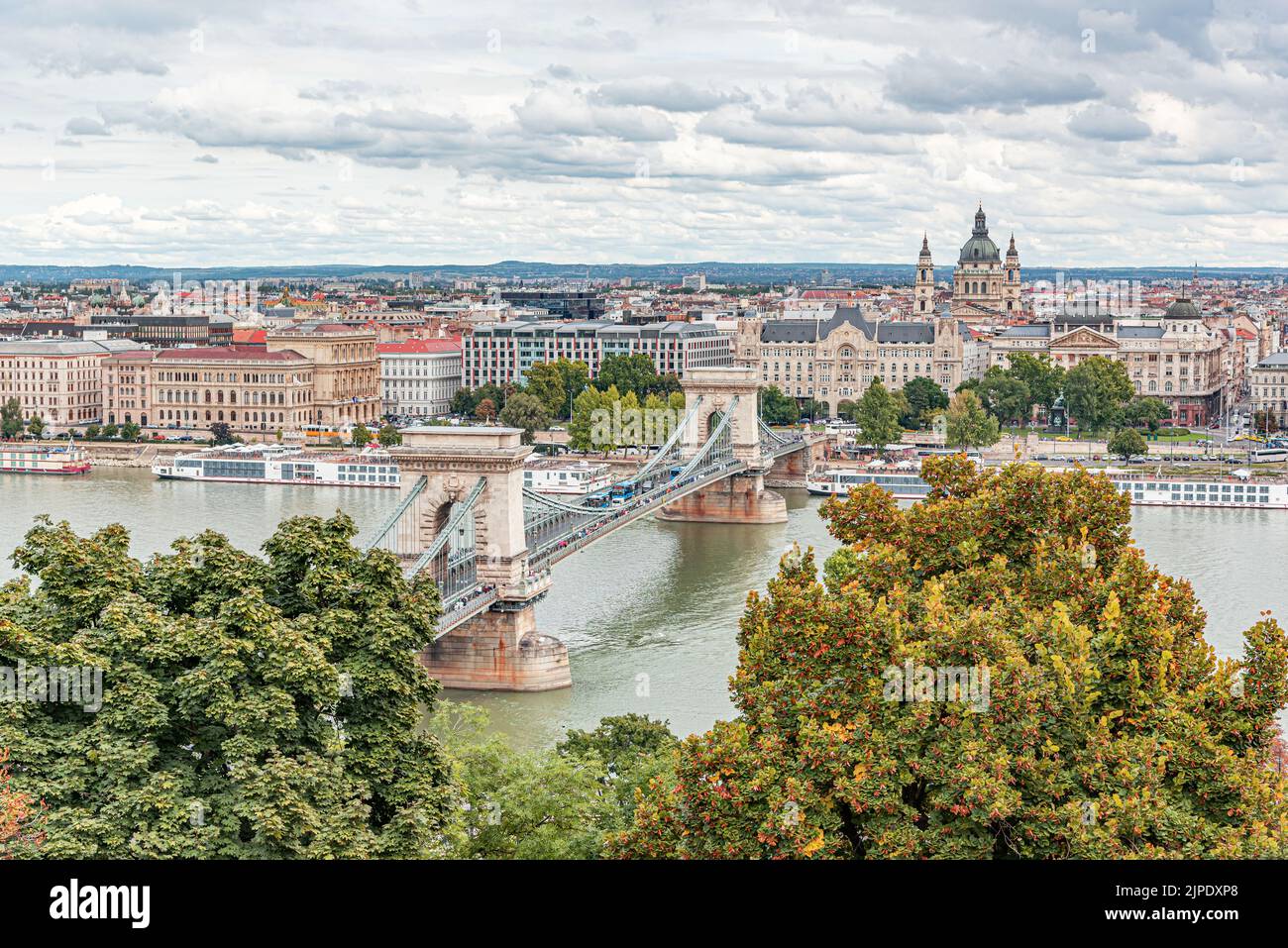 The Chain Bridge Szechenyi Lanchid in Budapest. Budapest Hungary Stock Photo