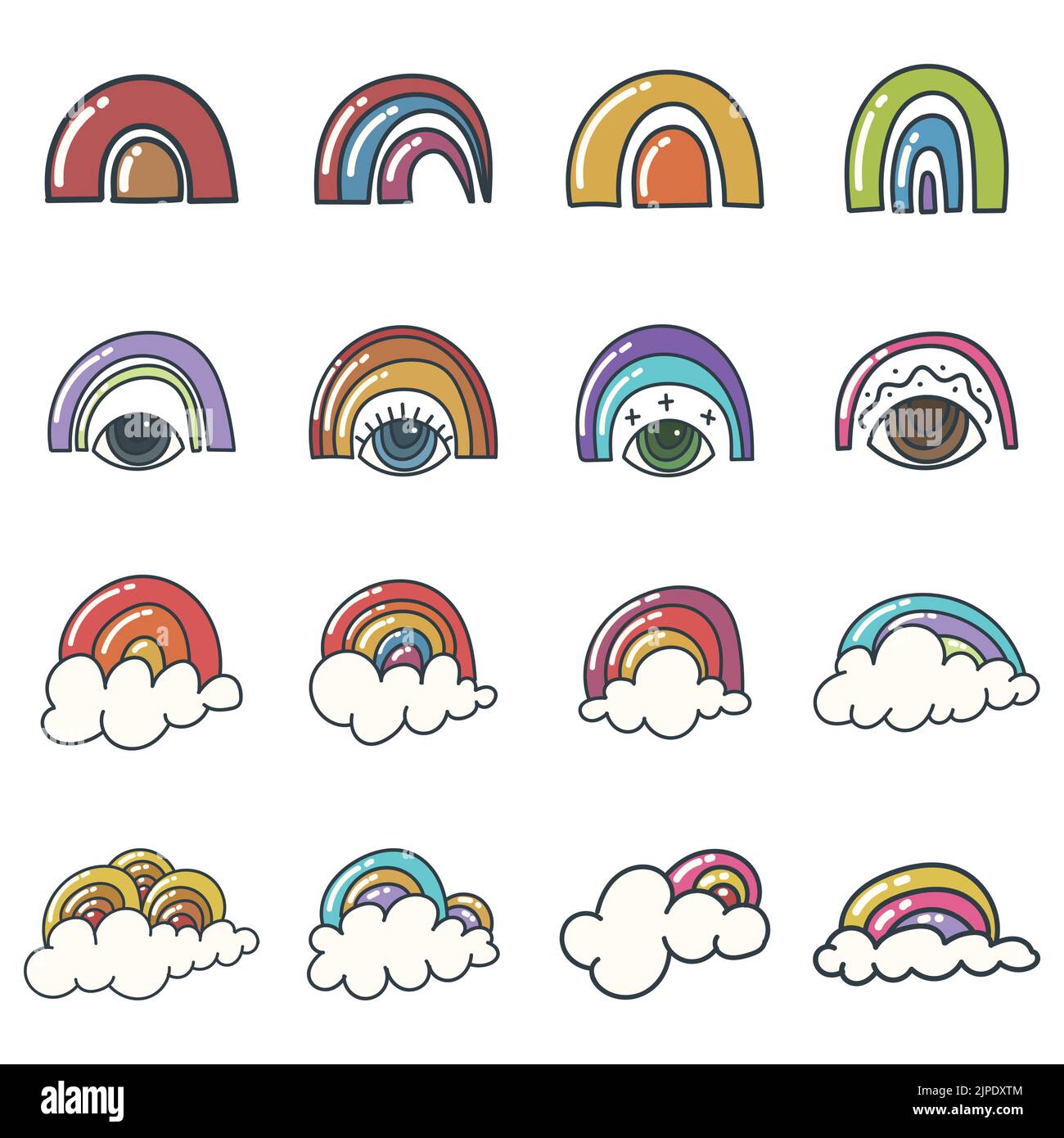 Rainbow and cloud hand drawn collection vector illustration Stock Vector
