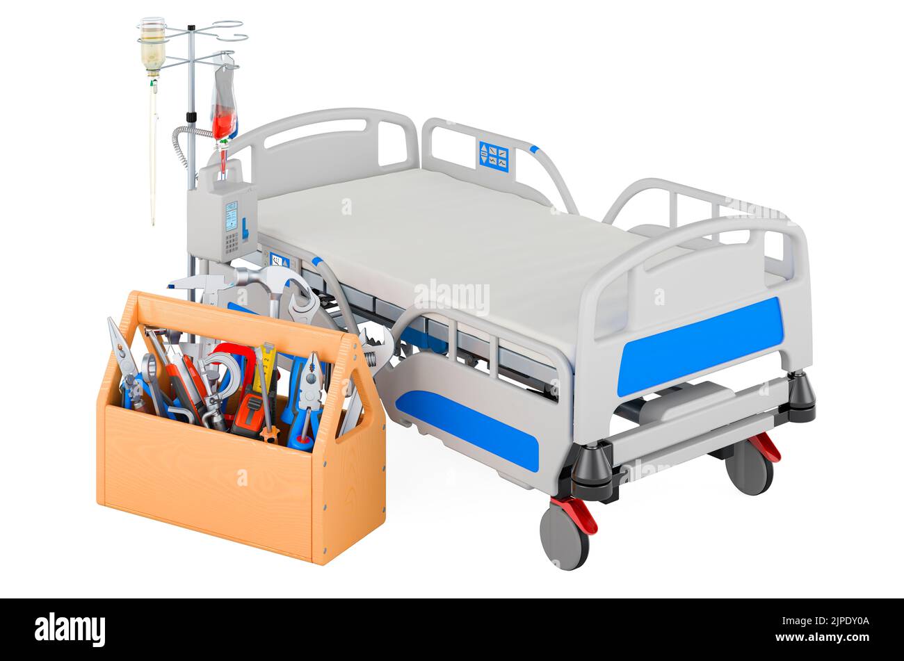 Adjustable hospital bed with tool box. Service and repair of adjustable