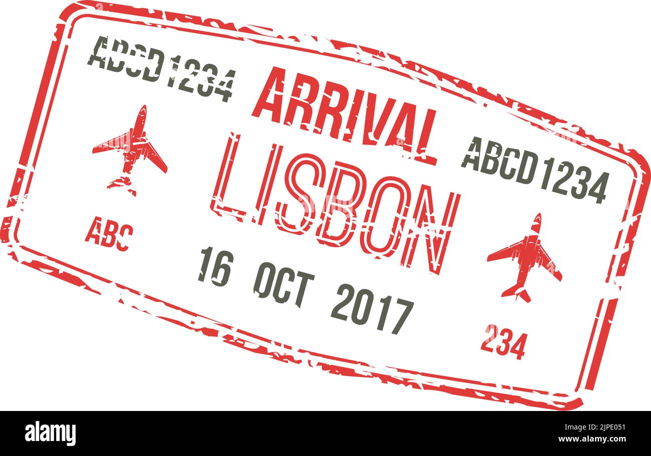 Lisbon airport arrival grunge stamp isolated. Vector Portugal visa in pasport, border control Stock Vector