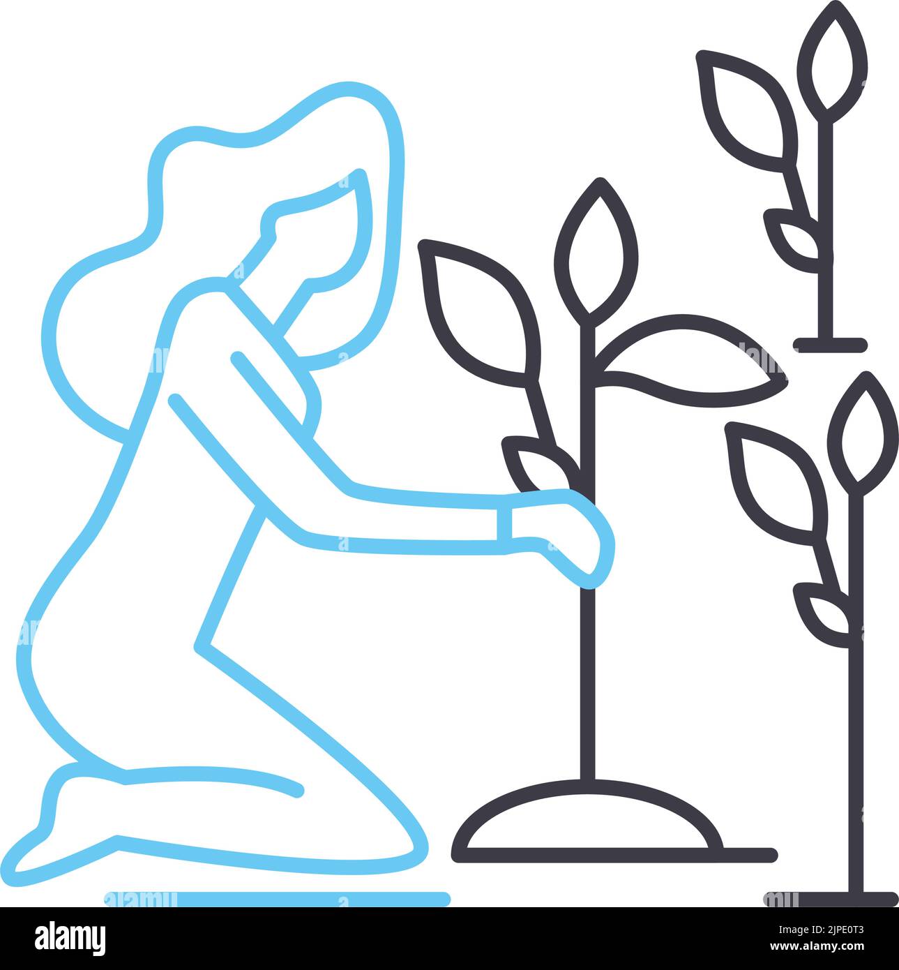 trees planting line icon, outline symbol, vector illustration, concept ...