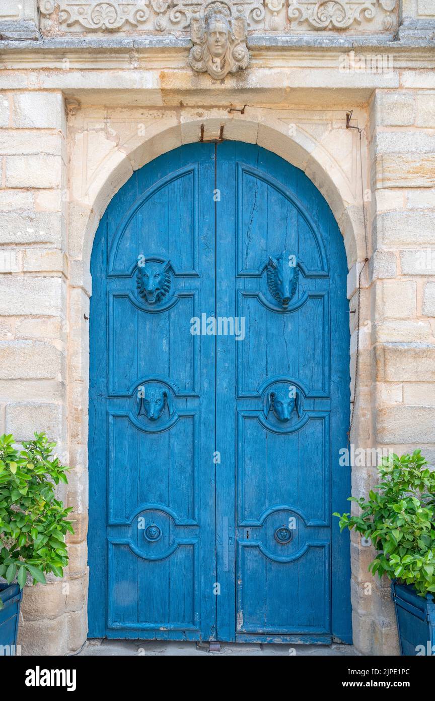 The impressive main door of the Renaissance castle of Château de Sully, Burgundy, France Stock Photo