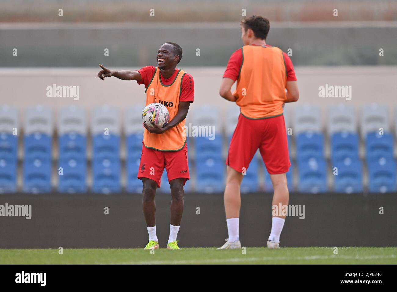 Antwerp s Alhassan Yusuf Abdullahi gestures during a training