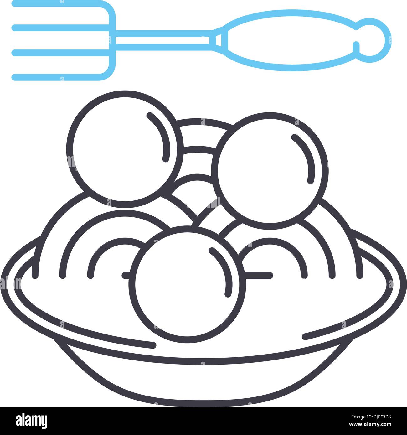 spaghetti and meatballs line icon, outline symbol, vector illustration, concept sign Stock Vector