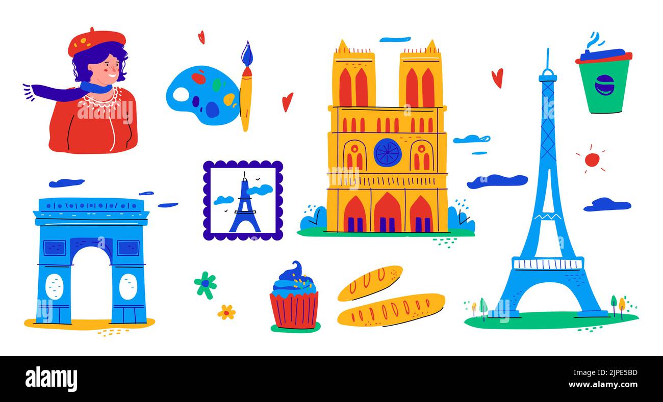 France holidays and tourism - flat design style illustration set Stock ...