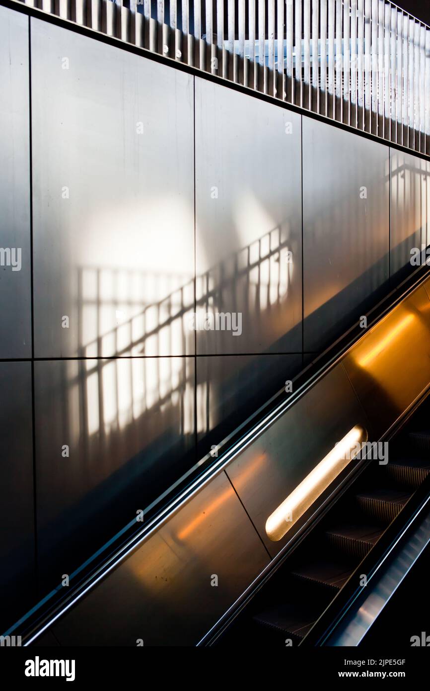 railing, escalator, shadow, escalators, shadows Stock Photo Alamy