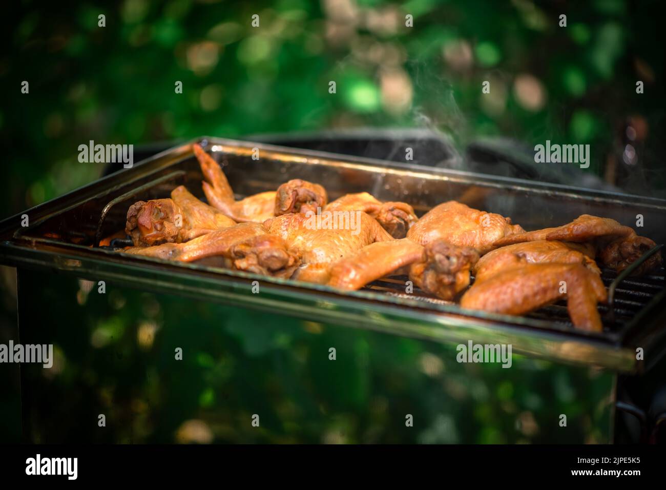 chicken wings smoked in a home smoker outdoorrs Stock Photo Alamy