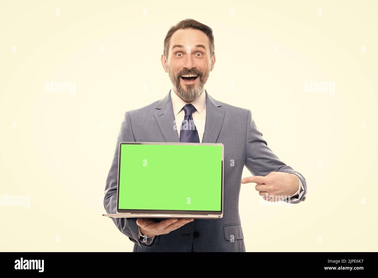 presentation on computer. office manager ready for video conference. Stock Photo