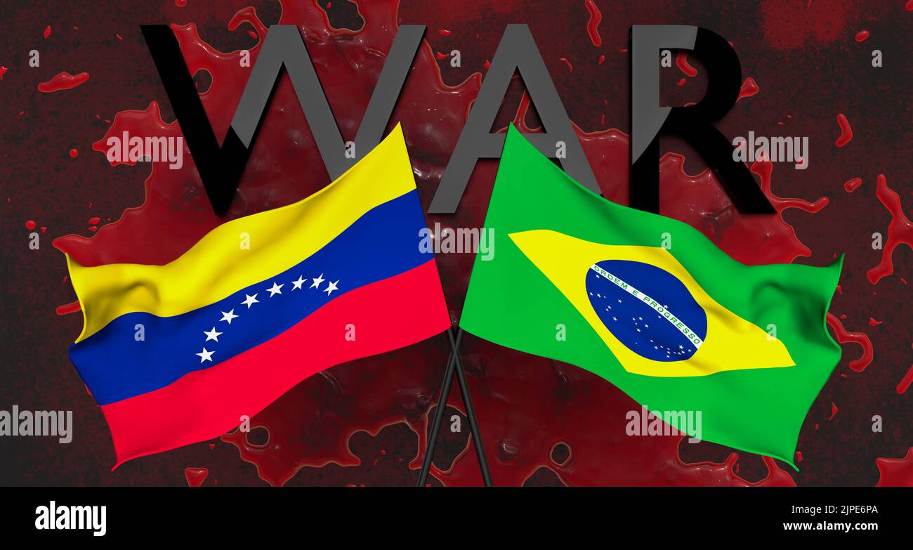 War Brazil vs Venezuela, War Venezuela and Brazil on realistic blood background Stock Photo