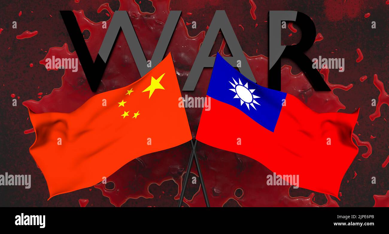 War China vs Taiwan, War Taiwan and China on realistic blood background