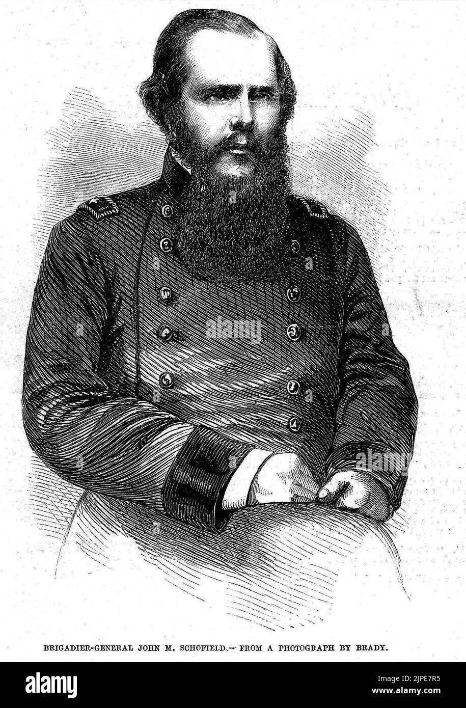 Portrait of Union Army General John McAllister Schofield (1862) American Civil War illustration from Frank Leslie's Illustrated Newspaper Stock Photo