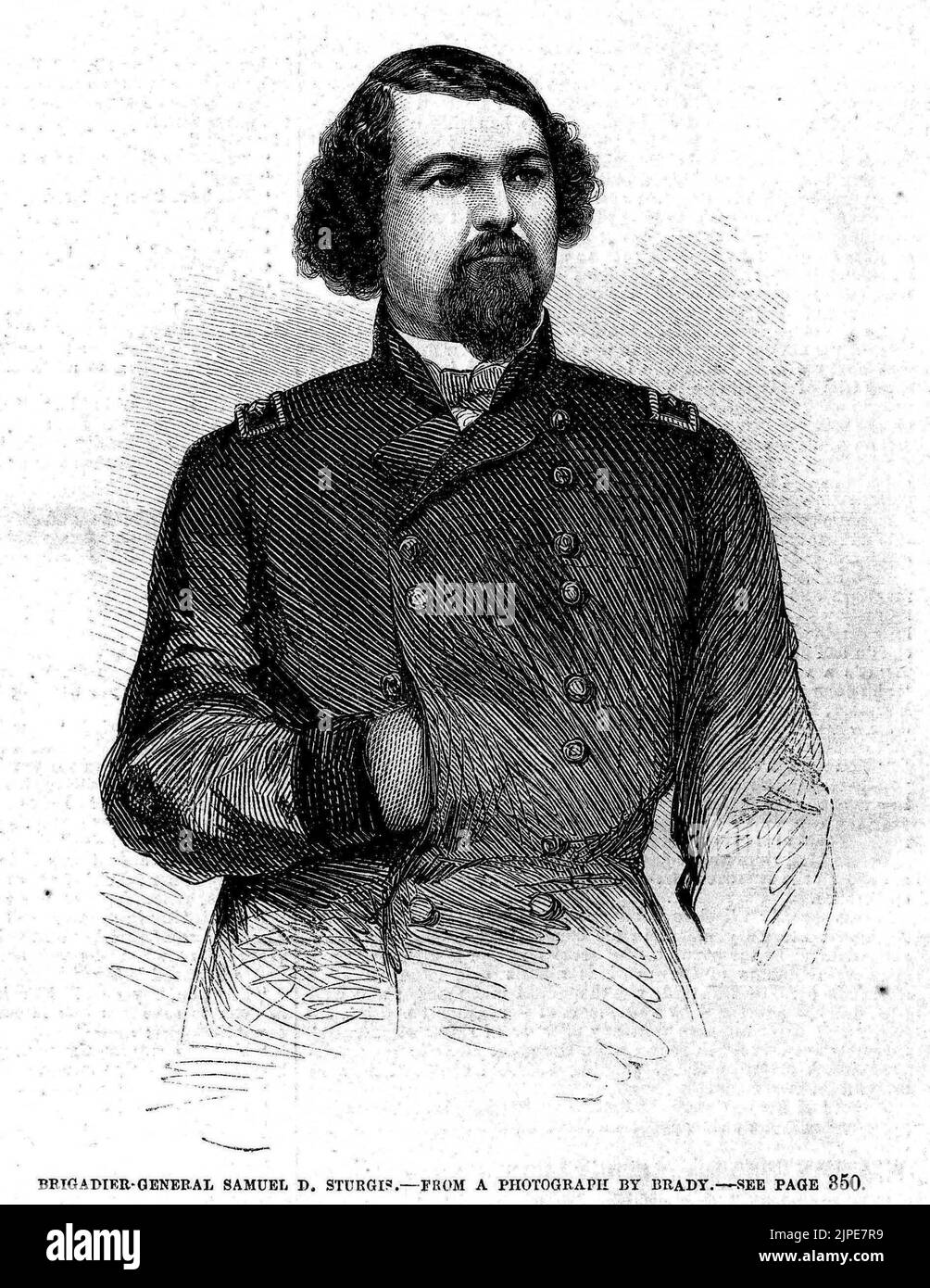 Portrait of Union Army General Samuel Davis Sturgis (1862) American Civil War illustration from Frank Leslie's Illustrated Newspaper Stock Photo