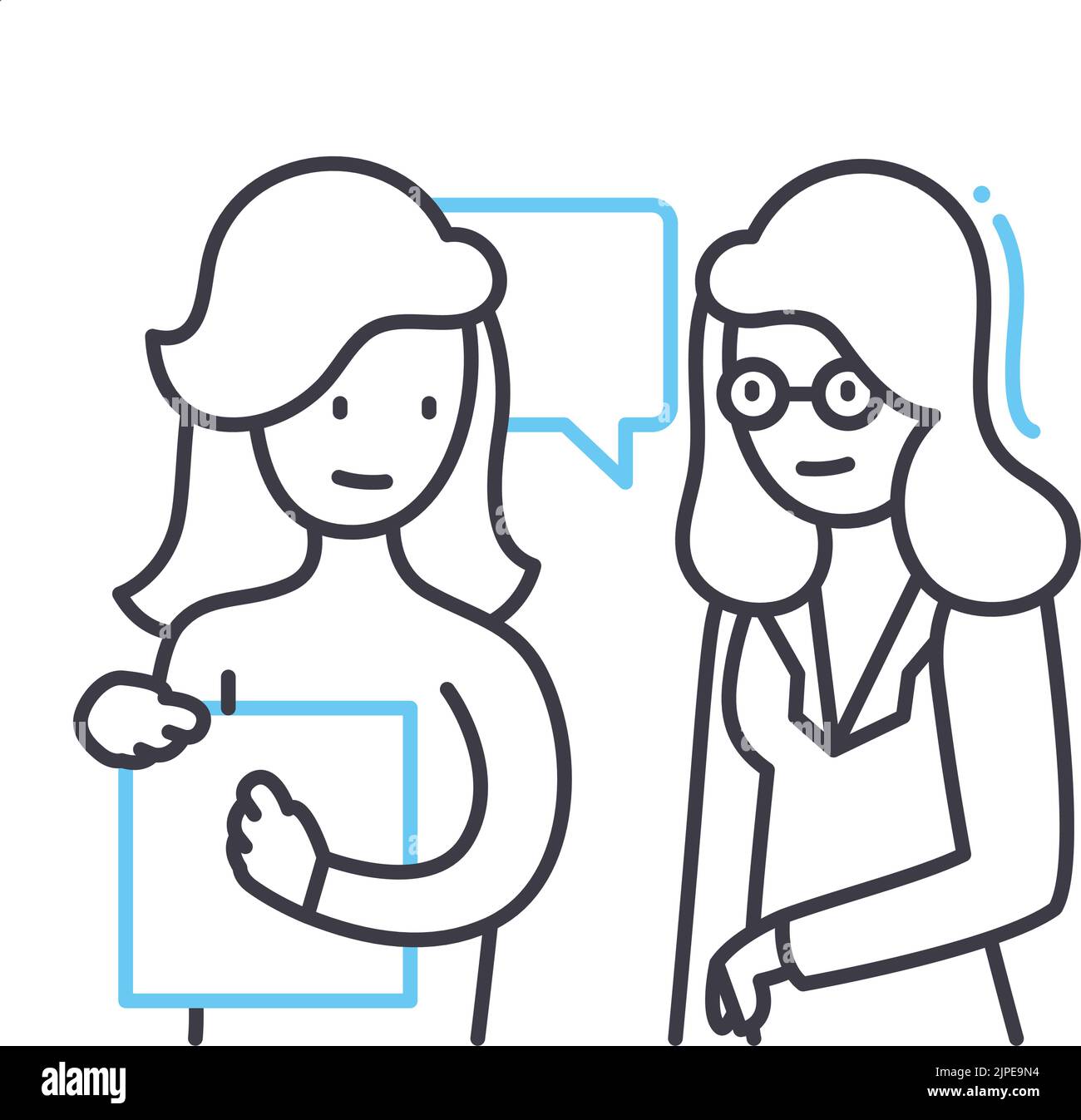 woman communication line icon, outline symbol, vector illustration ...
