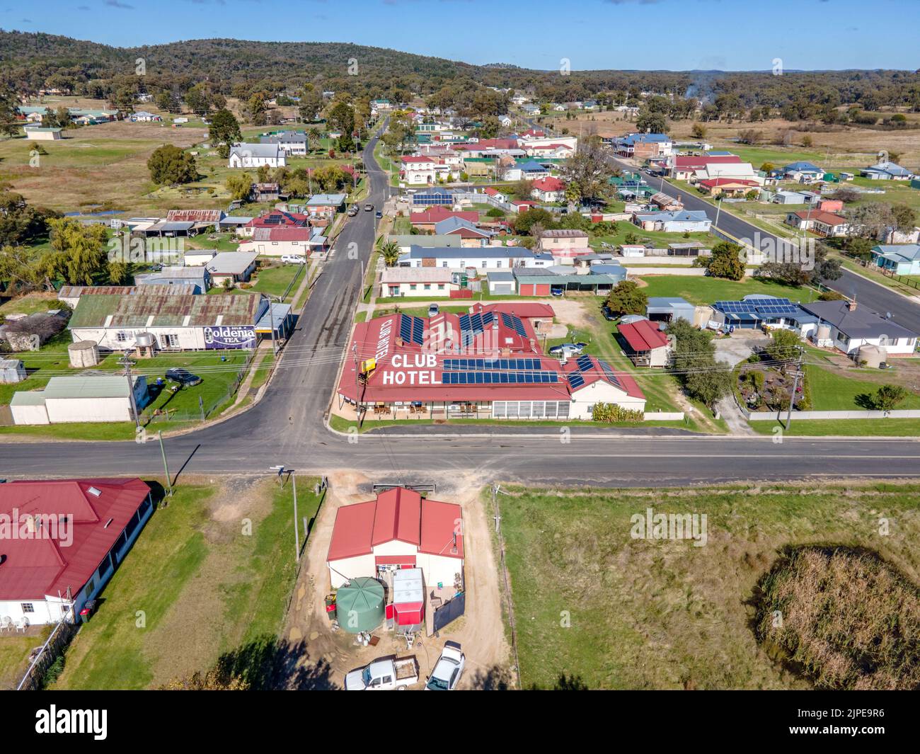A highangle shot of Emmaville town club hotel in the middle Stock