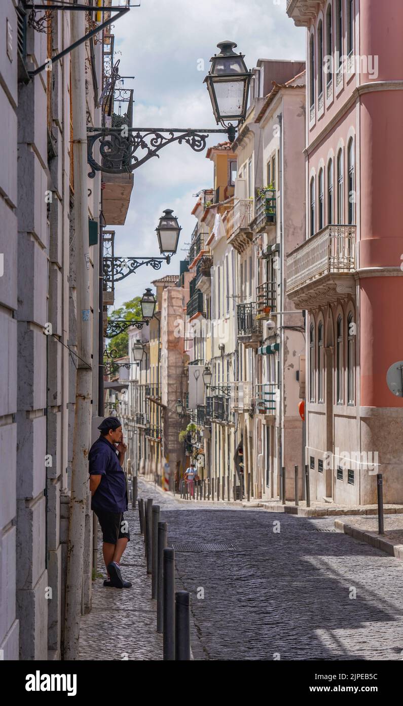 Lisbon, Portugal, street in the old part of town, Rua da Rosa Stock Photo