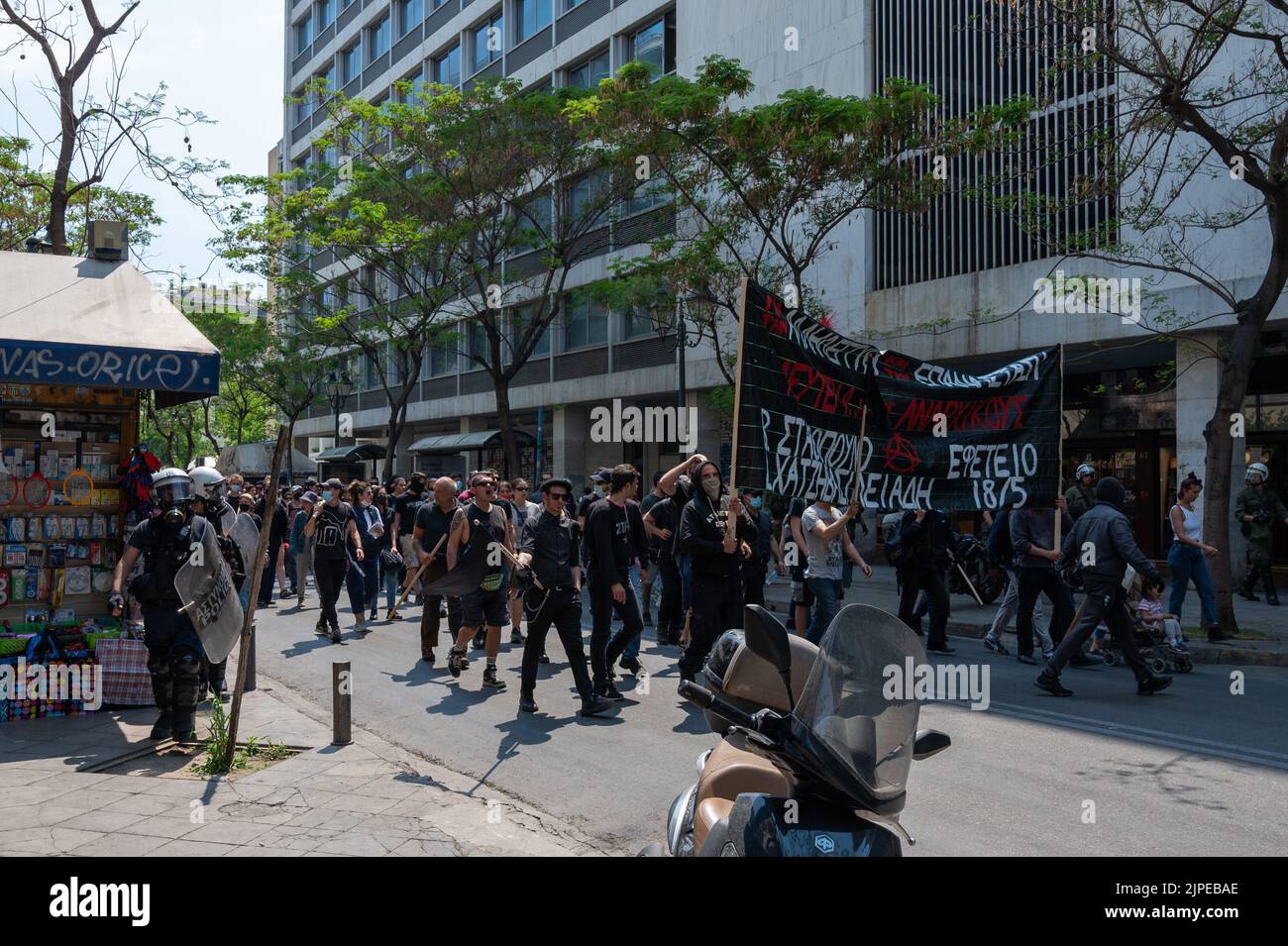 ATHENS, GREECE MAY 14, 2022 Demonstration of supporters of the farright Golden Dawn party in