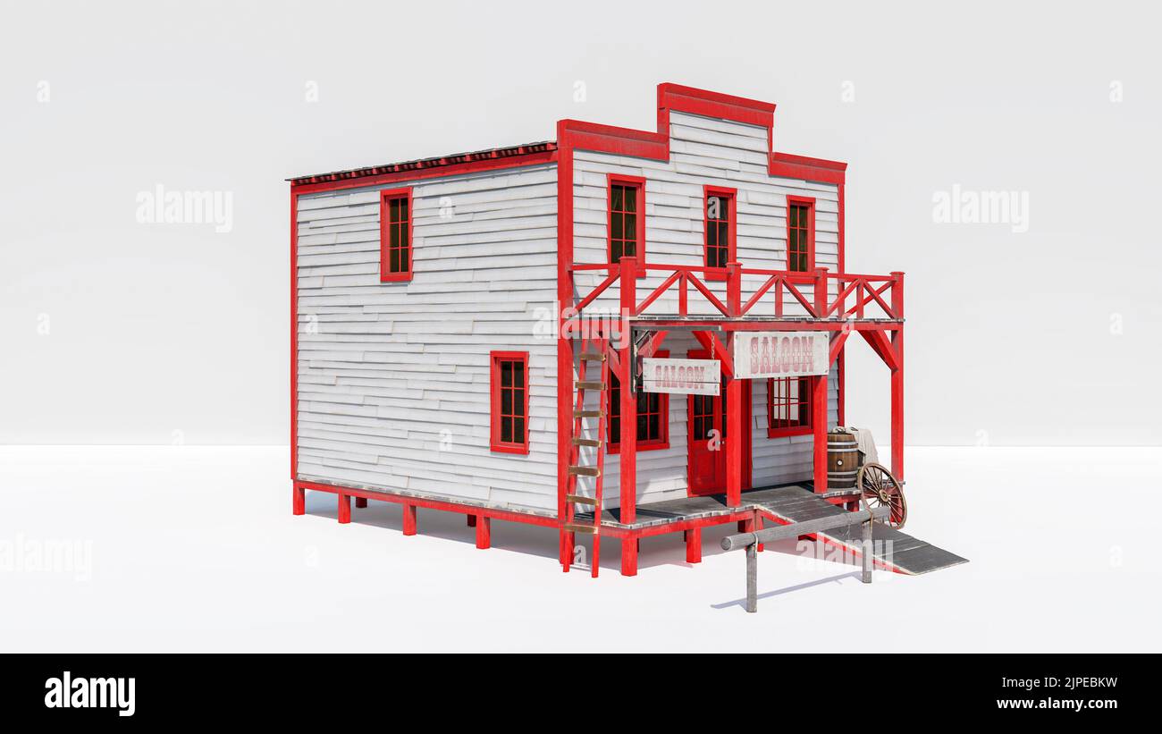 Western saloon building isolated on white background, 3d rendering Stock Photo