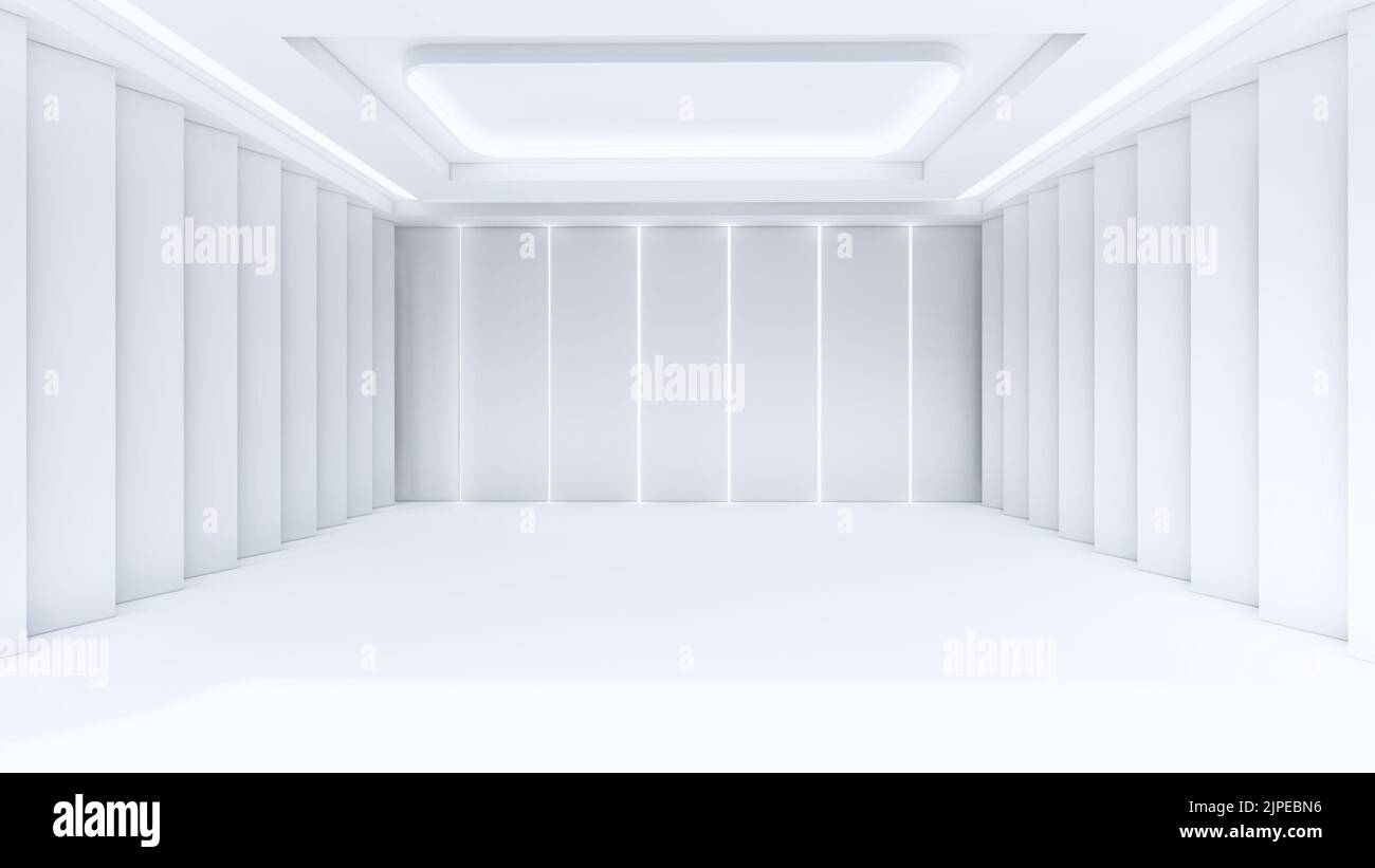 Modern white empty room interior with white LED light, 3d rendering Stock Photo