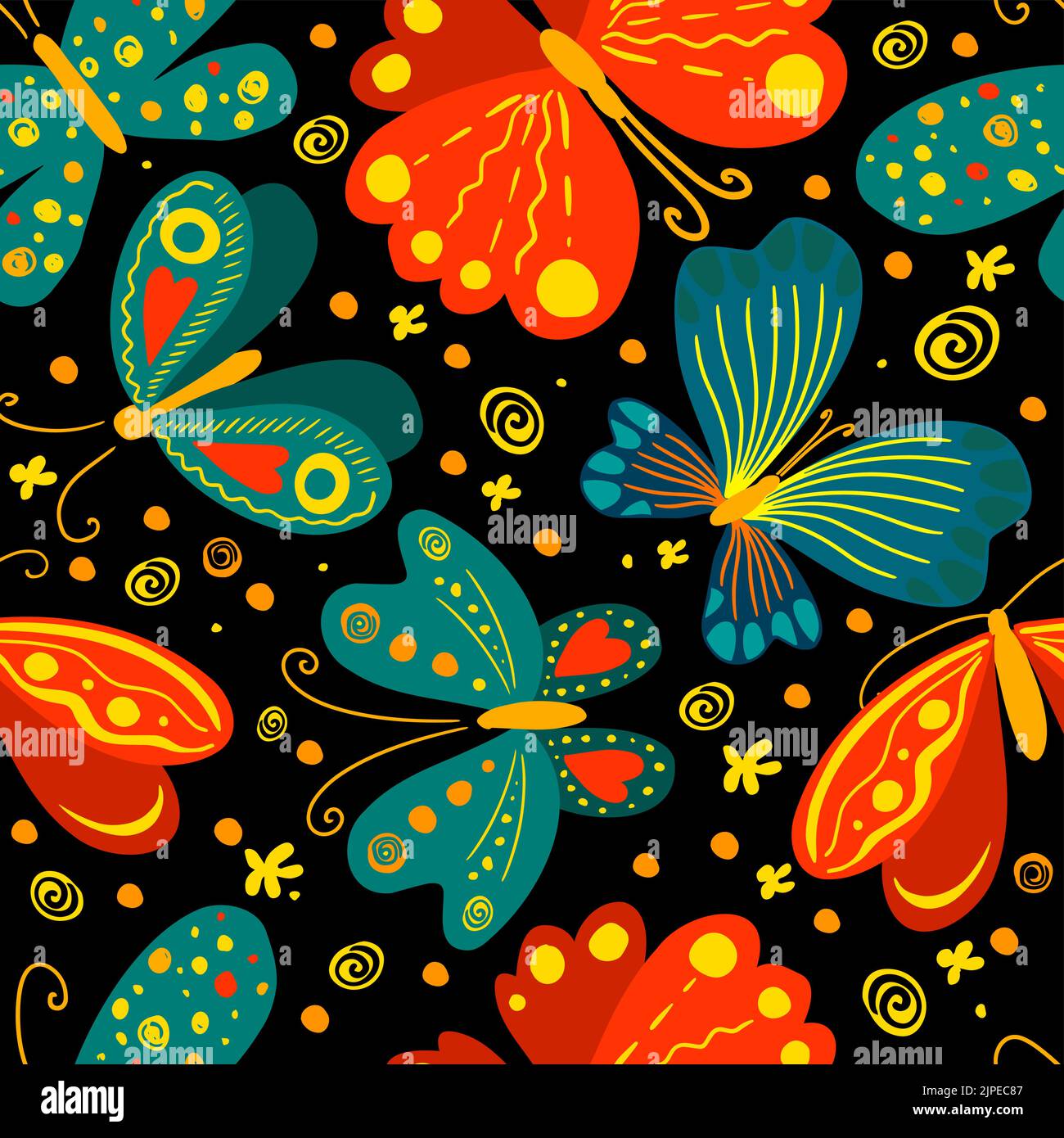 vector seamless cute gentle butterfly pattern with tropical flowers ...