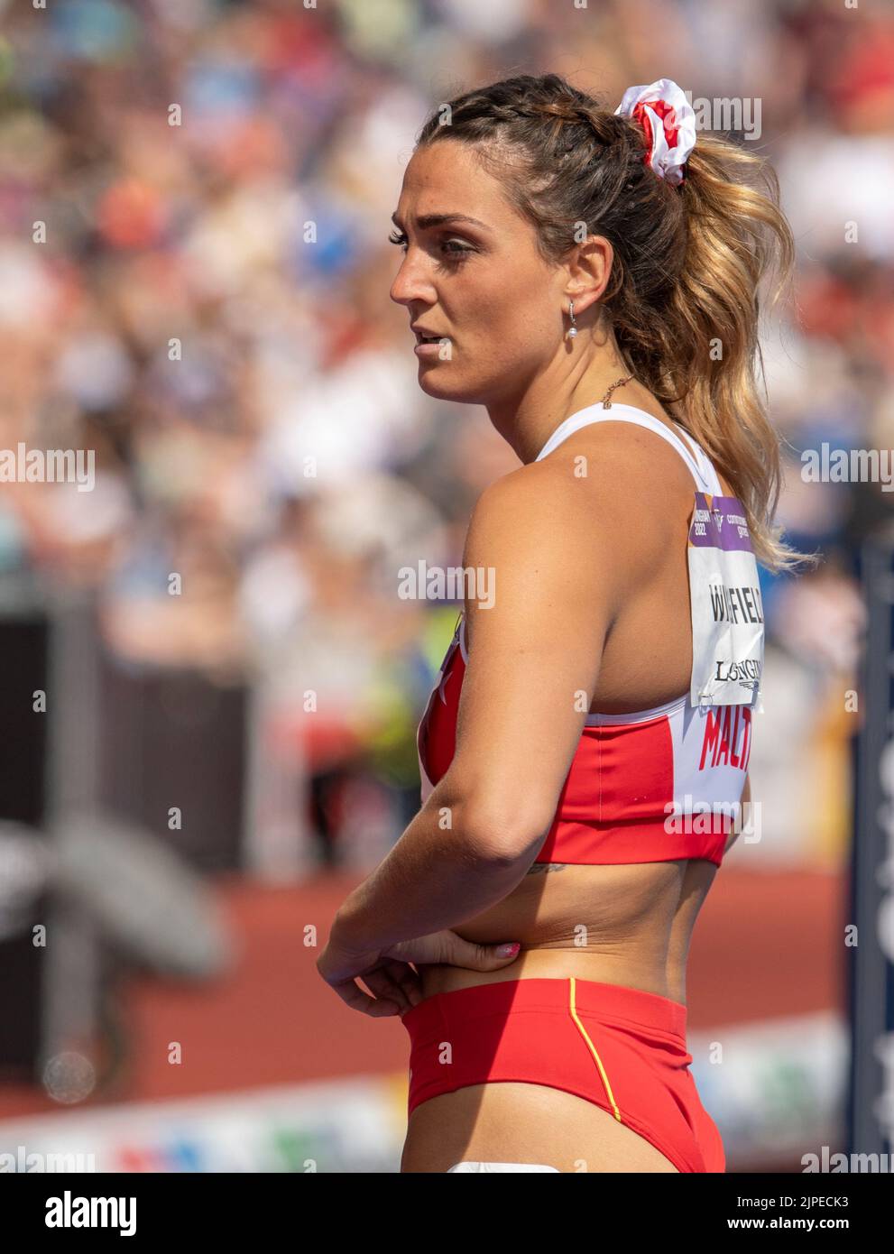 Charlotte Windfield of Malta competing in the women’s 200m heats at