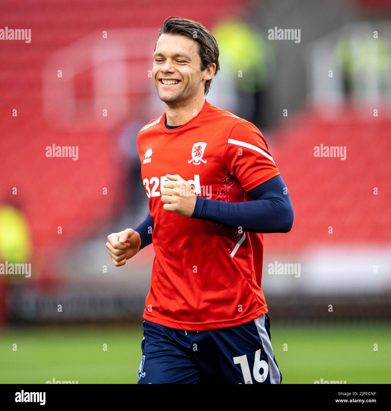 Stoke, Staffordshire, UK. 17th August 2022;  Bet365 Stadium, Stoke, Staffordshire, England; Championship football, Stoke City versus Middlesbrough: A smiling Jonny Howson of Middlesbrough during the warm up Credit: Action Plus Sports Images/Alamy Live News Stock Photo