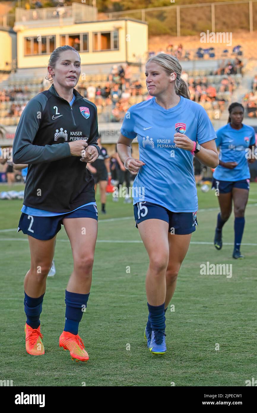August 13, 2022:  San Diego Wave FC defender Abby Dahlkemper (2) and San Diego Wave FC forward Makenzy Doniak (15) before a NWSL soccer match between the Orlando Pride and the San Diego Wave FC at Torero Stadium in San Diego, California.  Justin Fine/CSM/Sipa USA(Credit Image: © Justin Fine/Cal Sport Media/Sipa USA) Stock Photo