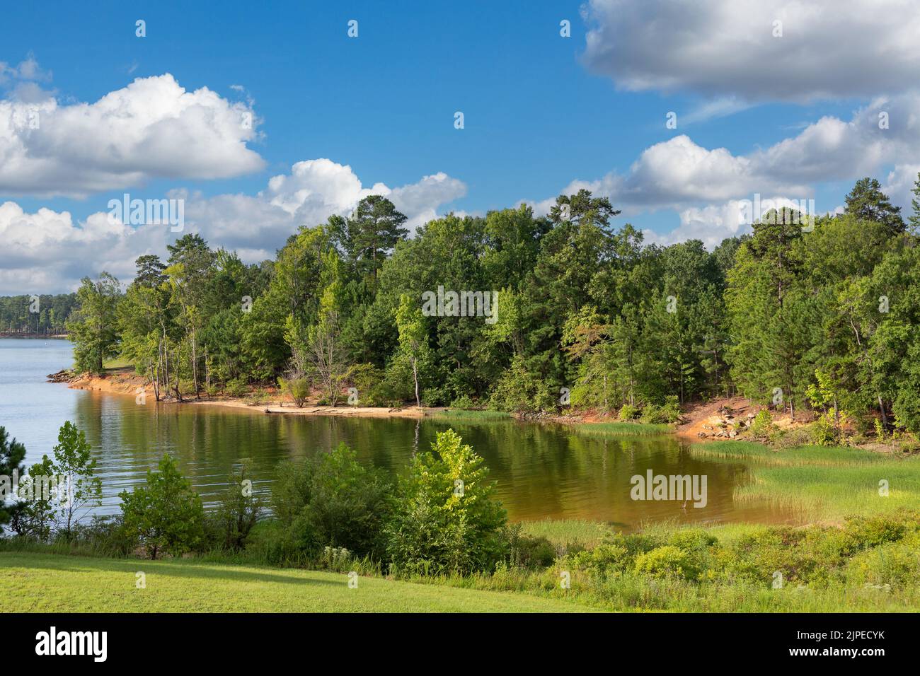Beautiful Kerr Lake in Virginia US. Manmade lake lined with sandy beaches surrounded by forests. Created by damming the river Dan. Stock Photo