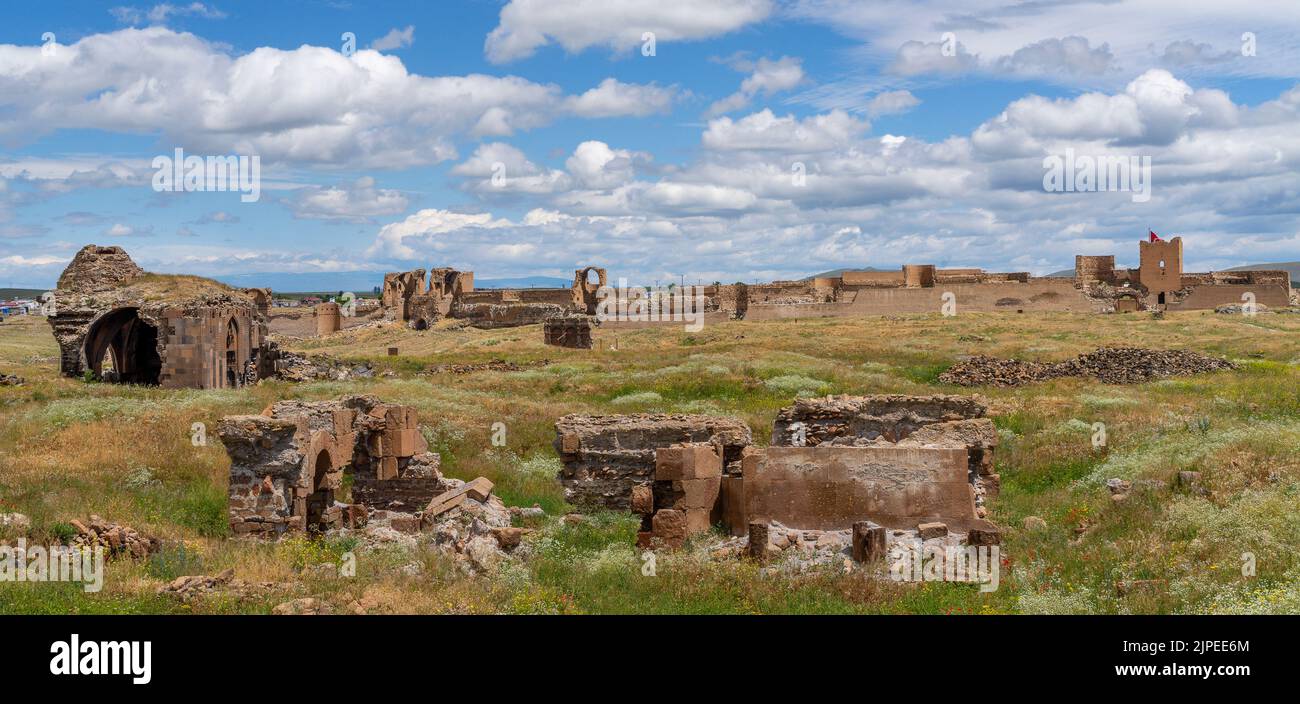 Ruins of the ancient capital of Armenian Kingdom, Ani, in Kars, Turkey. Stock Photo