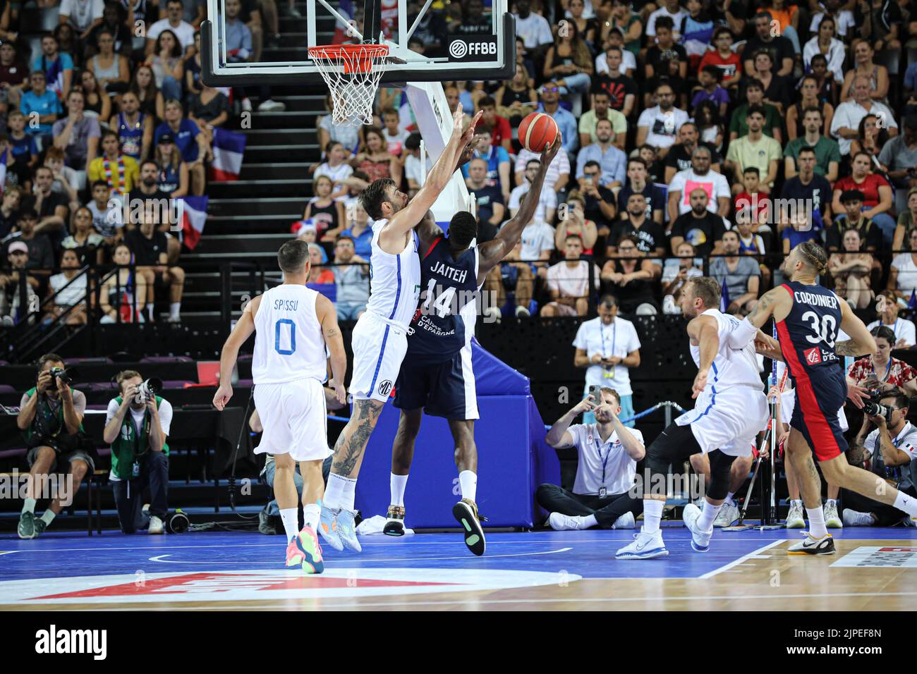 Paul Biligha and Marco Belinelli (Italy) celebrating a block
